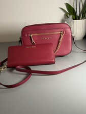 Michael Kors Mulberry Leather Saffiano Jet Set Cross Body Bag And Matching Purse