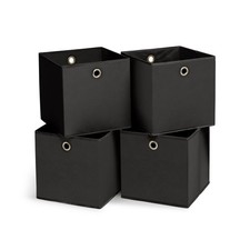 Storage Boxes Set of 4 Black Square Foldable Fabric Cubes 28cm