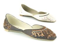 WOMENS LADIES FLAT SEQUINS DIAMANTE MOJARI INDIAN FLAT SUMMER PUMPS SHOES SIZE 