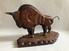 Carved Wooden Bull Figure Large Figurine Foreign Animal Ornament