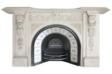 Spectacular antique Victorian carved white marble fireplace surround | Fire