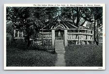 1921 Old Indian Shrine St Marys College St Marys KS Curt Teich Blue Sky Postcard