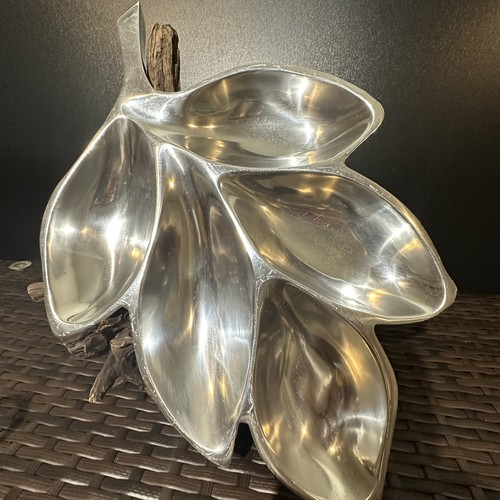 Pewter heavy leaf serving tray - heavy,