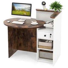 COSTWAY Reception Desk Front Counter Desk w/ Lockable Drawer-Coffee