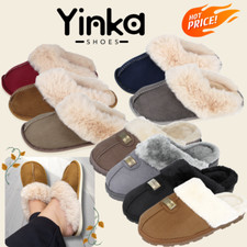 Ladies Girls Faux Suede Fur Lined Comfort Memory Foam Slip On Mule Slipper