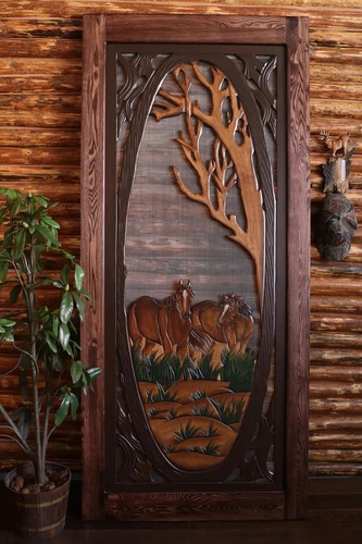 Handmade horses screen - horses, door