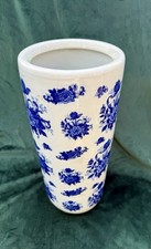 Vintage Signed Chinese Blue And White Ceramic Floral  Umbrella Stick Stand