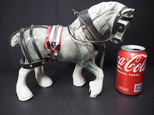 Grey shire horse with tack - grey,