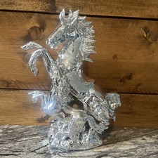 Silver Ceramic Horse / Mare and Foal Ornament Bling Pony Shiny