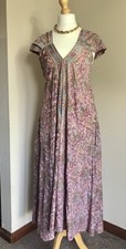 Sarta 100% pure silk pink & gold floral paisley print boho maxi Kaftan dress