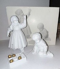 Dept 56 Winter Silhouette•White Porcelain Figurines•HANGING THE ORNAMENTS• EUC