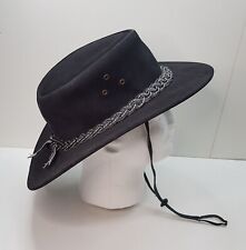 BLACK REAL SUEDE LEATHER AUSTRALIAN STYLE COWBOY BUSH HAT SIZE XL 58cm VENTS