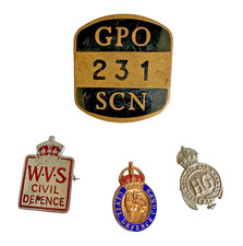 WW2 ETC GPO SCUNTHORPE VINTAGE BADGE + HOME GUARD & WVS, CD X4. 25.00