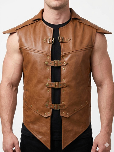 Men brown leather medieval - men's,