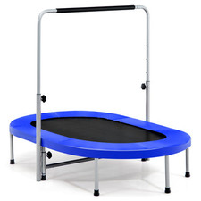 Double Trampoline Foldable Jumping Fitness w/Adjustable Handrail Safety Pad Oval