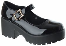 LADIES WOMENS CHUNKY MID BLOCK HEEL STRAPPY PLATFORM MARY JANE BUCKLE SHOES SIZE