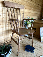 Old antique solid elm oak Windsor spindle back chair fireside carver armchair