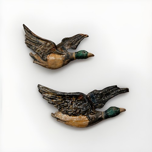 Two mallard flying - two, metal