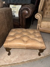 Chesterfield Tan Real Leather Footstool Can Post