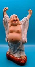 Ceramic Laughing Buddha 26cm height colourful happy figure with some damages