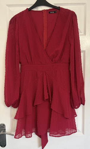 Boohoo red chiffon ruffle mini - boohoo,