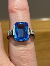 Beautiful antique Swedish silver ring, 830 silver with blue faceted stone