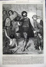 Old Antique Print 1859 Beggars