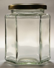 12oz (283ML)   HEX GLASS JAM JAR -       ~ HEXAGONAL ~        QUANTITY 90- 450
