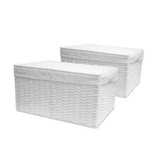 2 x Paper Rope Woven Storage Xmas Hamper Basket Box with White Cloth Lining