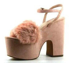 Topshop Lash Womens UK4 & 5 Pink Fluffy High Platform Heel Ankle Strap Sandals