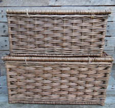 Set of 2 Vintage Woven Wicker Storage Baskets w/ Lids Basket Stack Display Prop