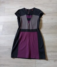 Miss Captain Black Colourblock Stretch Flared Dress Cotton Mix Smart Casual UK12
