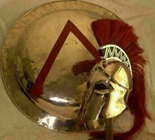 Medieval Corinthian Greek Helmet With Steel Viking Shield Replica Combo Set