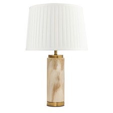 Table Lamp Cylinder Cream Marble Effect with Cream Pleat Shade