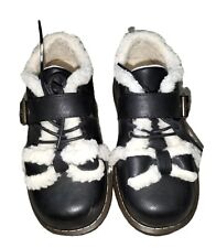 Black Sherpa Fur Oxford Shoes Lolita Buckle Bow Goth Kawaii Dr Style Size 3