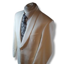 M&S Mens Tuxedo Blazer Jacket 40M White Wool Blend 1 Button Washable RRP £120