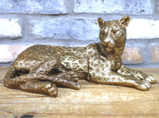 Gold Leopard Ornament Cat Figure Large 30cm Resin African Animal Wildlife