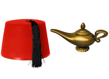 ALADDIN ARABIAN GENIE COSTUME FANCY DRESS RED FEZ AND GOLD LAMP PRINCE FILM