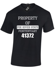 PROPERTY OF FOX RIVER MENS T-SHIRT PRISON BREAK JAIL T-BAG FANCY DRESS DESIGN