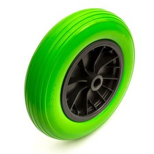 14 Inch 3.50-8 PU Solid Tyre & Wheel Puncture Proof 1" Bore Wheelbarrow Green