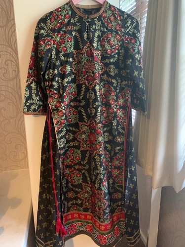 Black embroidered line kurta - embroidered, a