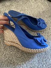 Royal Vibrant Blue Wedge Summer Shoes Size 4 By Spot On
