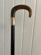 Vintage walking stick handle Rams Horn Walking Stick Crook collar gold P. 128 CM