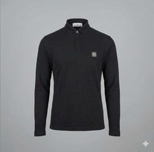 Stone Island Polo Shirt Medium Black Regular Fit Long Sleeve Casual Compass  M