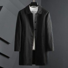 Men Trench Coat Single Breasted Windbreaker Jacket Classic Lapel Overcoat S M L