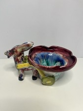 Vintage Italian Signed Art Ceramic Donkey Cart Pot Planter Home Decor