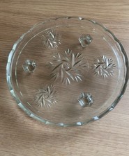 Vintage Art Deco Glass Cake Stand, Snowflake Design Collectible