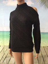 Bodyflirt Boutique Black shoulder cut out cable knit jumper UK 6/8 NEW