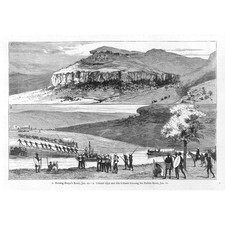 ZULU WAR Colonel Glyn's Colum Crossing the Buffalo River - Antique Print 1879