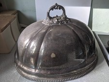 LARGE ANTIQUE SILVER PLATED MEAT/ FOOD DOME COVER CLOCHE-   17 X 13 X 8 INCH
